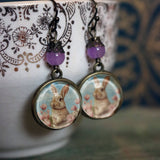 Bunny in Pink Tulips Earrings, Handmade in Detroit