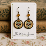 Day of the Dead Marigold Calavera Glass Cabochon Earrings, Handmade in Detroit