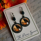 Harvest Moon Raven Glass Cabochon Earrings, Handmade in Detroit
