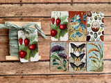 Silk Ribbon & Gift Card Set: Sea Foam Blue with Strawberry & Butterfly Tags