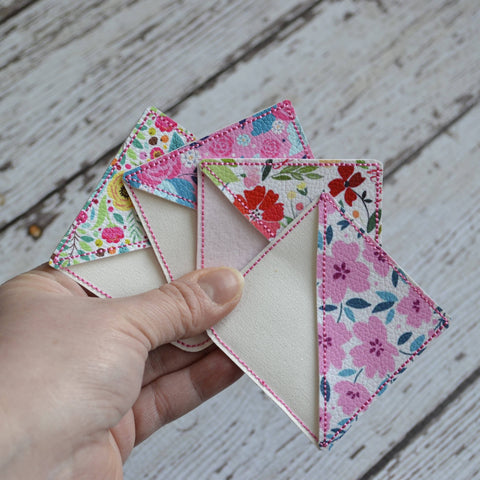 Corner Bookmark, Embroidered: Pink Florals