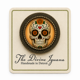 Day of the Dead Marigold Calavera Brooch, Handmade in Detroit
