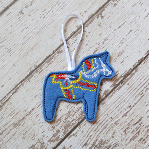 Dala Horse Felt Ornament, Embroidered