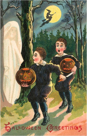 Postcard: Hallowe'en Greetings, Children with Ghost