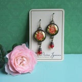 Victorian Tea Rose Earrings, Handmade in Detroit