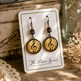 Treble Clef Glass Cabochon Earrings, Handmade in Detroit