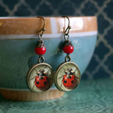Labybug Glass Cabochon Earrings, Handmade in Detroit