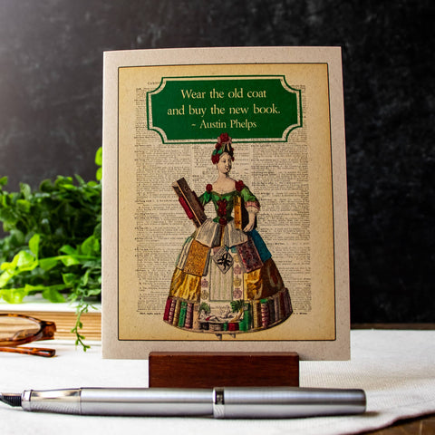 Literary Humor Greeting Card: Wear the Old Coat and Buy the New Book
