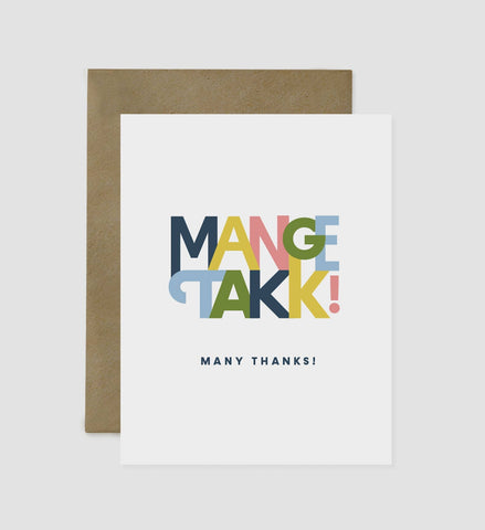 Scandi Greeting Card: Mange Takk! (Many Thanks in Norwegian)