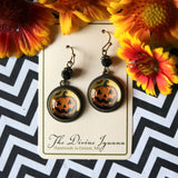 Retro Halloween Jack O' Lantern with Bat Earrings, Handmade in Detroit