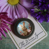 Bunny in Pink Tulips Brooch, Handmade in Detroit