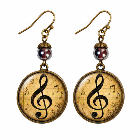 Treble Clef Glass Cabochon Earrings, Handmade in Detroit