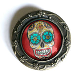 Sugar Skull with Blue Eyes Brooch, Handmade in Detroit