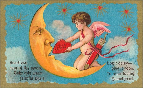 Postcard: Cupid Feeding Heart to Moon