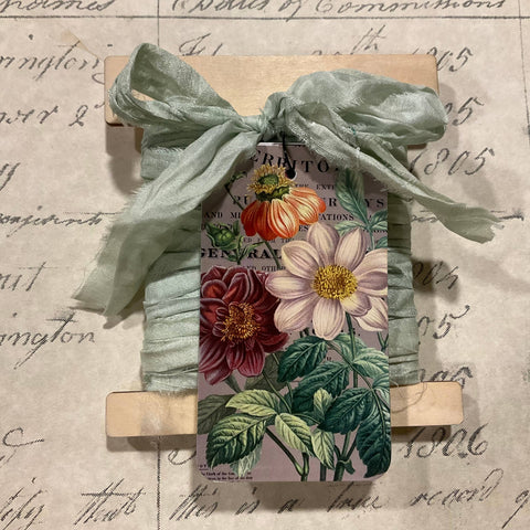 Silk Ribbon & Gift Card Set: Pale Blue with Floral & Nature Tags