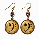 Bass Clef Glass Cabochon Earrings, Handmade in Detroit