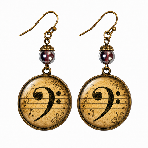 Bass Clef Glass Cabochon Earrings, Handmade in Detroit