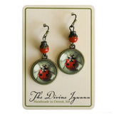 Labybug Glass Cabochon Earrings, Handmade in Detroit