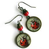 Labybug Glass Cabochon Earrings, Handmade in Detroit