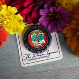 Sugar Skull with Blue Eyes Brooch, Handmade in Detroit