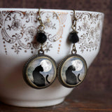 Black Cat & Full Moon Earrings, Handmade in Detroit