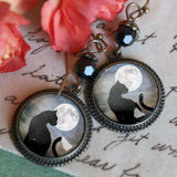 Black Cat & Full Moon Earrings, Handmade in Detroit