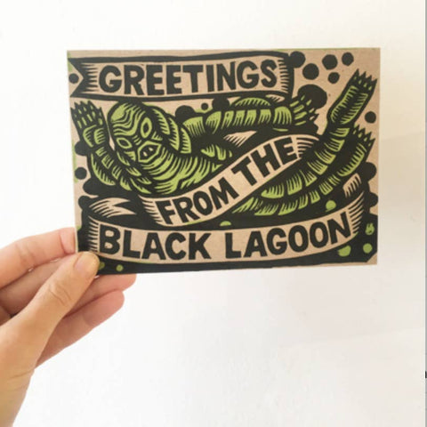 Black Lagoon Postcard/Miniprint: Letterpress, Linocut