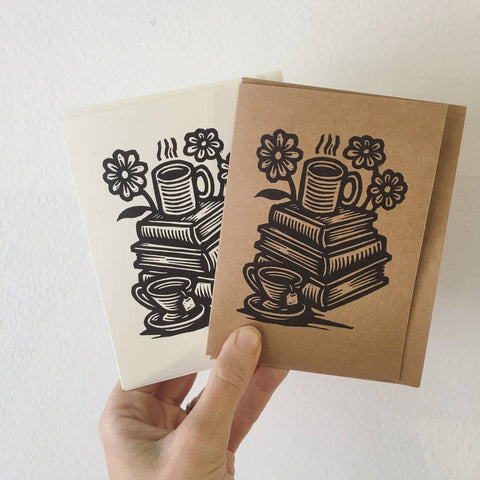 Book Lover Card: Letterpress, Linocut