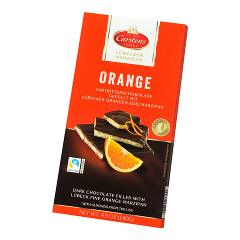 German Candies: Carstens Dark Chocolate with Orange Lübecker Marzipan Bar