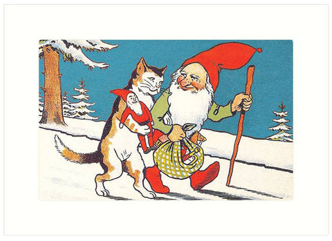 Christmas Card : Cat & Gnome Walk