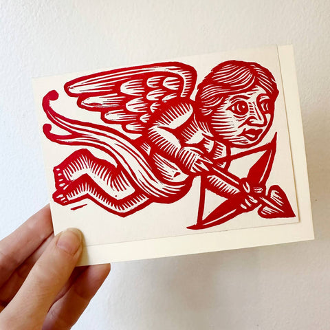 Cupid Card: Letterpress, Linocut