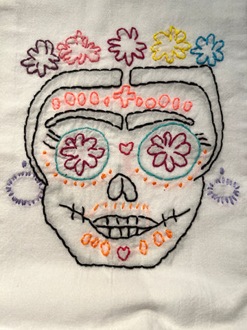 Millie's Tea Towels, Hand Embroidered: Dia de Los Muertos Collection