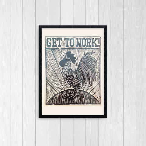 Get to Work! Linocut Print