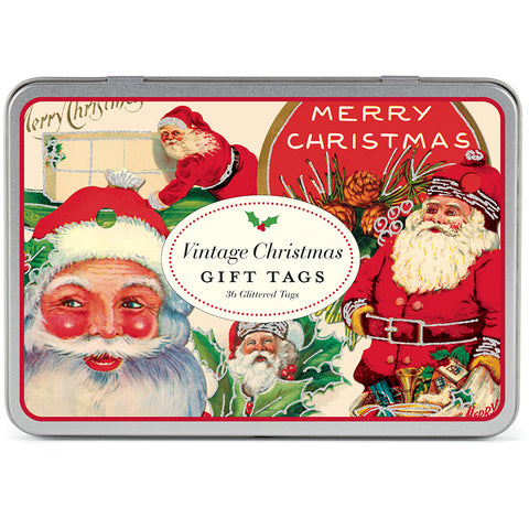 Vintage Santa Gift Tags in a Tin (Reproductions), Set of 36