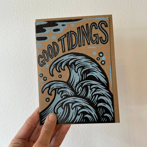 Good Tidings Card: Letterpress, Linocut