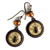 Honey Bees Glass Cabochon Earrings, Handmade in Detroit