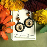 Honey Bees Glass Cabochon Earrings, Handmade in Detroit