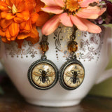 Honey Bees Glass Cabochon Earrings, Handmade in Detroit