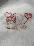 Millie's Tea Towels, Hand Embroidered: Valentine Gnomes with Hearts