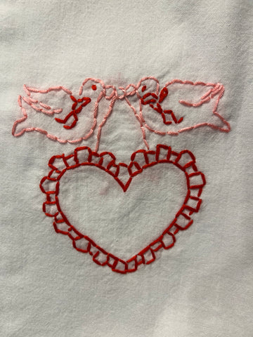 Millie's Tea Towels, Hand Embroidered: Valentine Love Birds