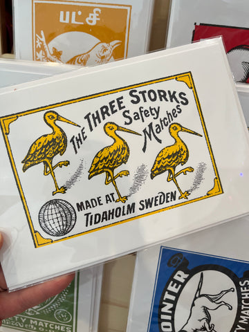 Vintage Matchbox Card: Three Storks