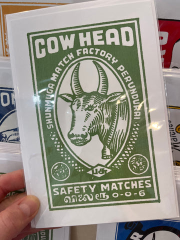 Vintage Matchbox Card: Cow Head