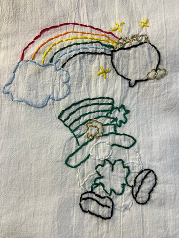 Millie's Tea Towels, Hand Embroidered: Leprechaun Gnome with Pot o' Gold