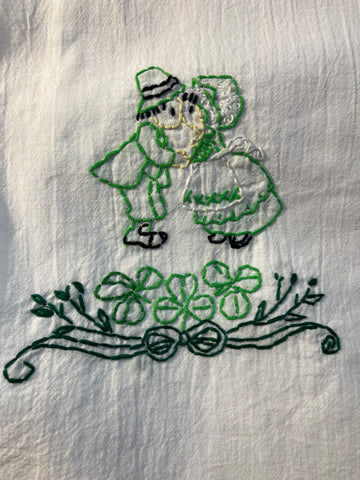 Millie's Tea Towels, Hand Embroidered: St. Patrick's Day Kissing Couple