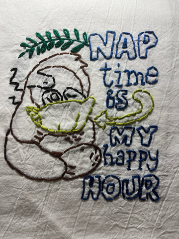 Millie's Tea Towels, Hand Embroidered: Slow Sloths (7 to choose from)