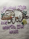 Millie's Tea Towels, Hand Embroidered: Slow Sloths (7 to choose from)