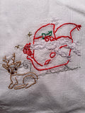 Millie's Tea Towels, Hand Embroidered: Gnome with Sleigh & Reindeer