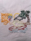 Millie's Tea Towels, Hand Embroidered: Sandy Salty Happy Surfer Gnome