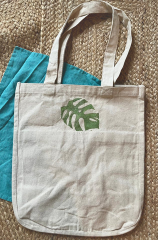 Monstera Leaf Linoleum Print on Canvas Tote with Instructor Nicole Beatty July 13