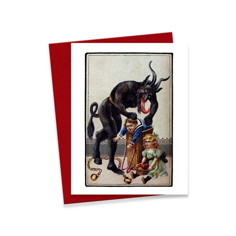Krampus with Basket o' Children, Vintage Christmas Notecard